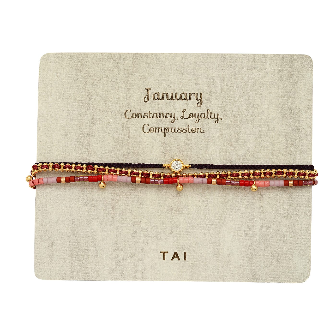 TAI JEWELRY Bracelet January Handmade Pull Tie Birthstone Bracelets | Set Of 3