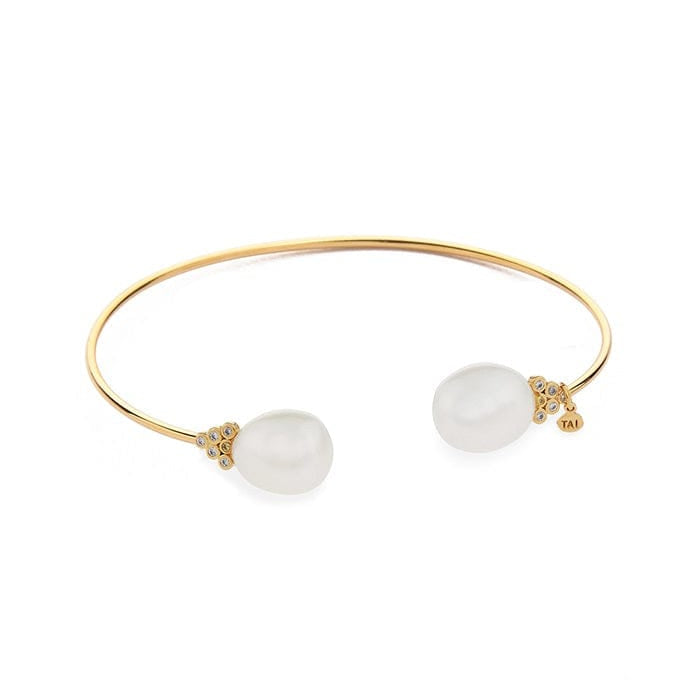 TAI JEWELRY Bracelet Medium Pearl And Cz Open Cuff