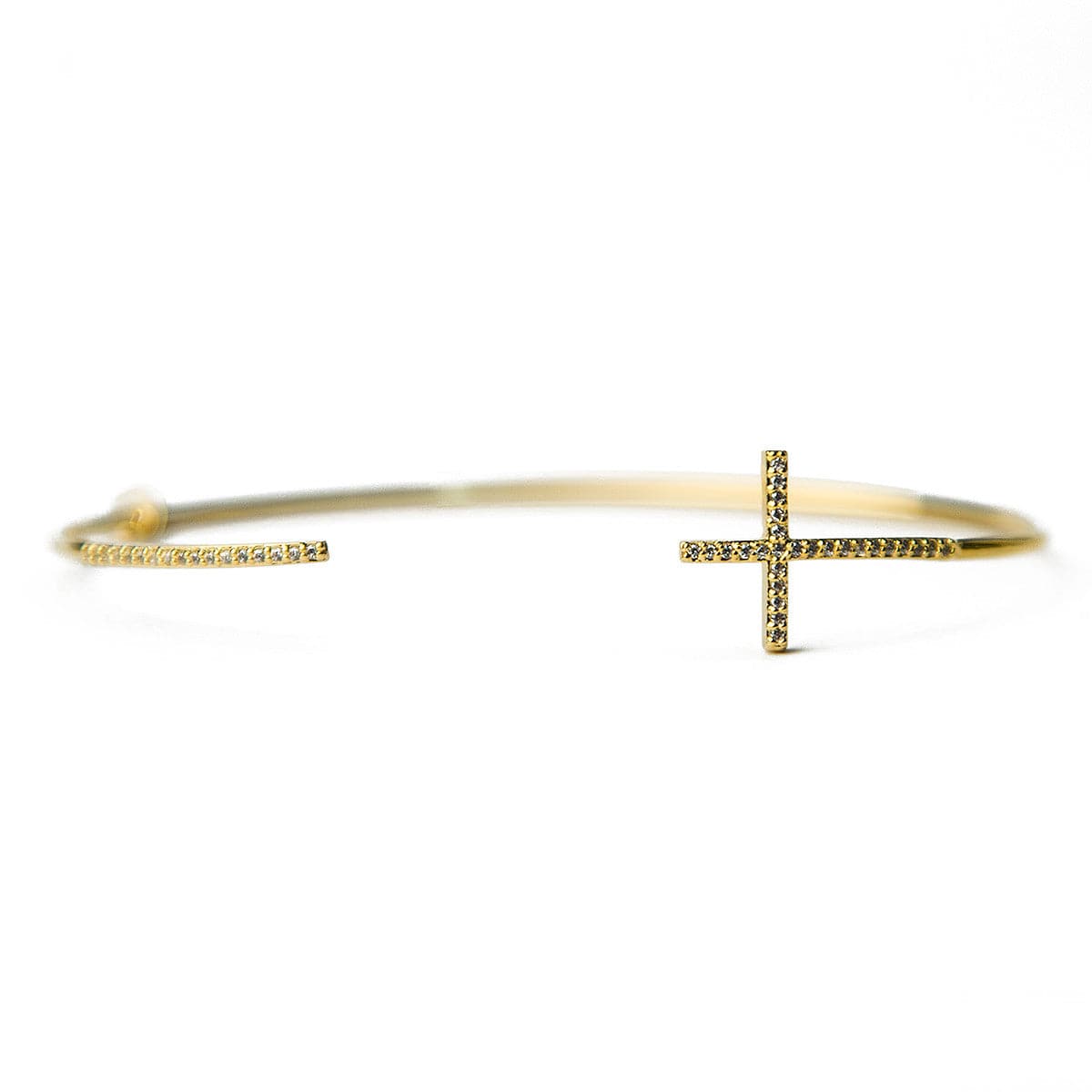 TAI JEWELRY Bracelet GOLD Pave Cross Open Cuff Bracelet