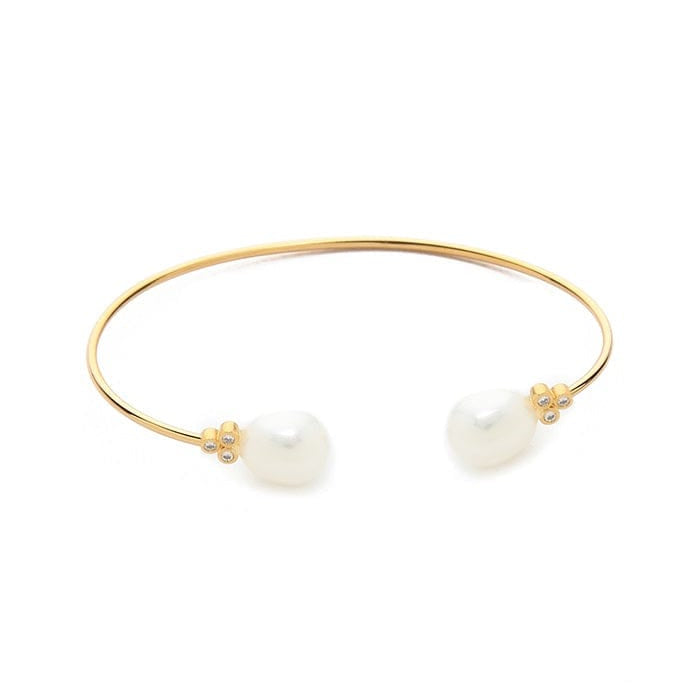 TAI JEWELRY Bracelet Small Pearl And Cz Open Cuff