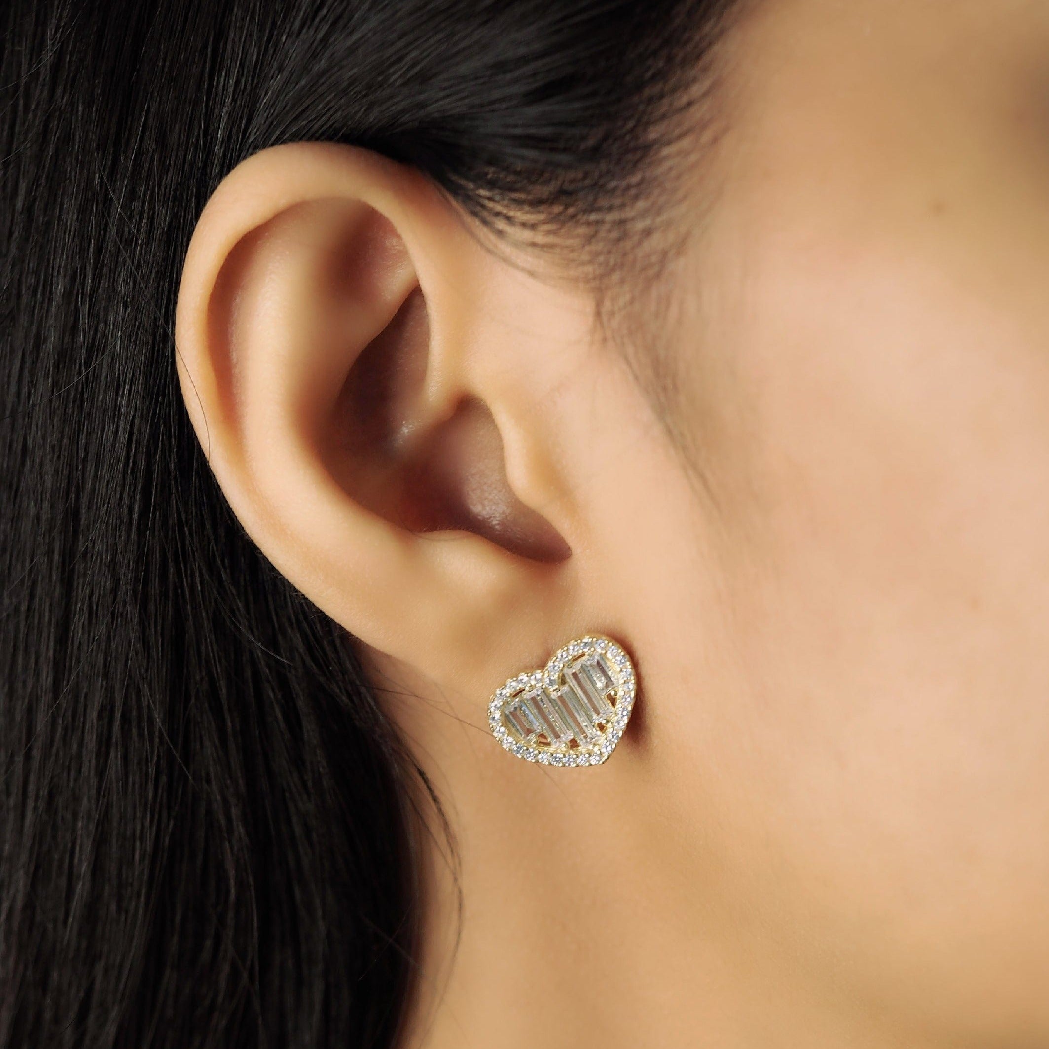 TAI JEWELRY Earrings CZ Baguette Heart Studs