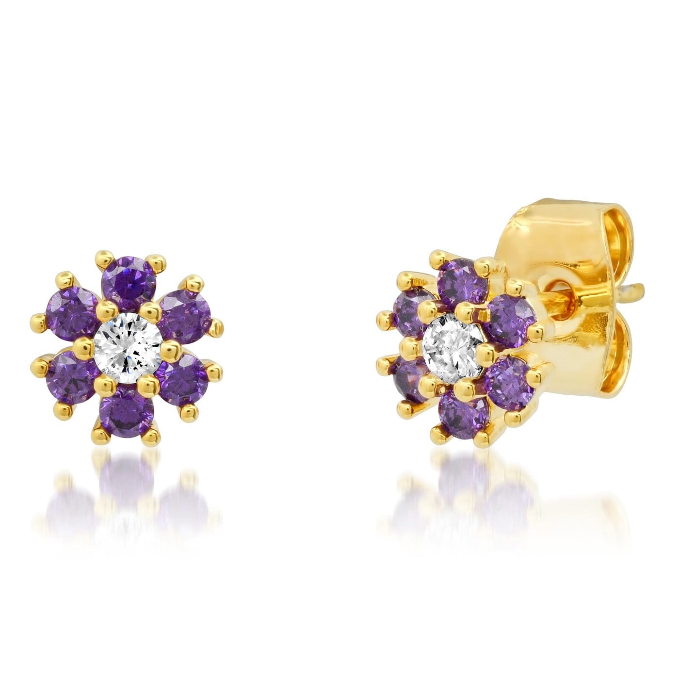 TAI JEWELRY Earrings Purple CZ Flower Stud With Jewel Tone Center Stone