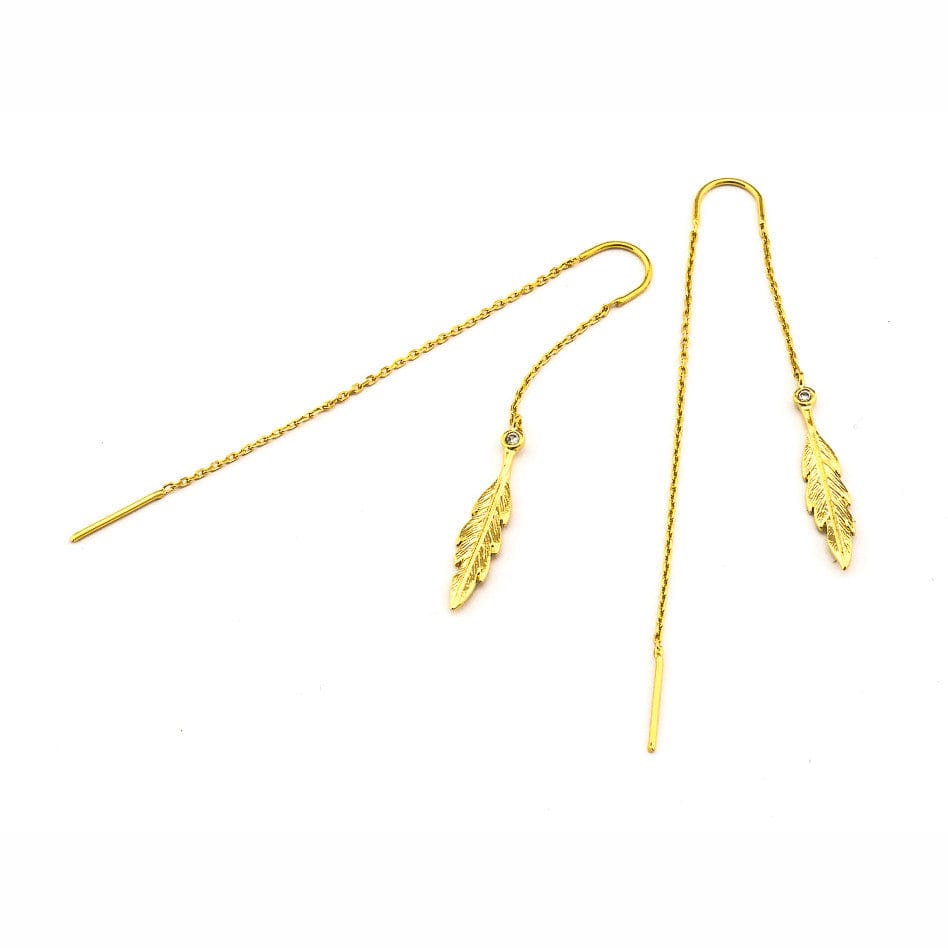 TAI JEWELRY Earrings Gold Leaf Threader Earring