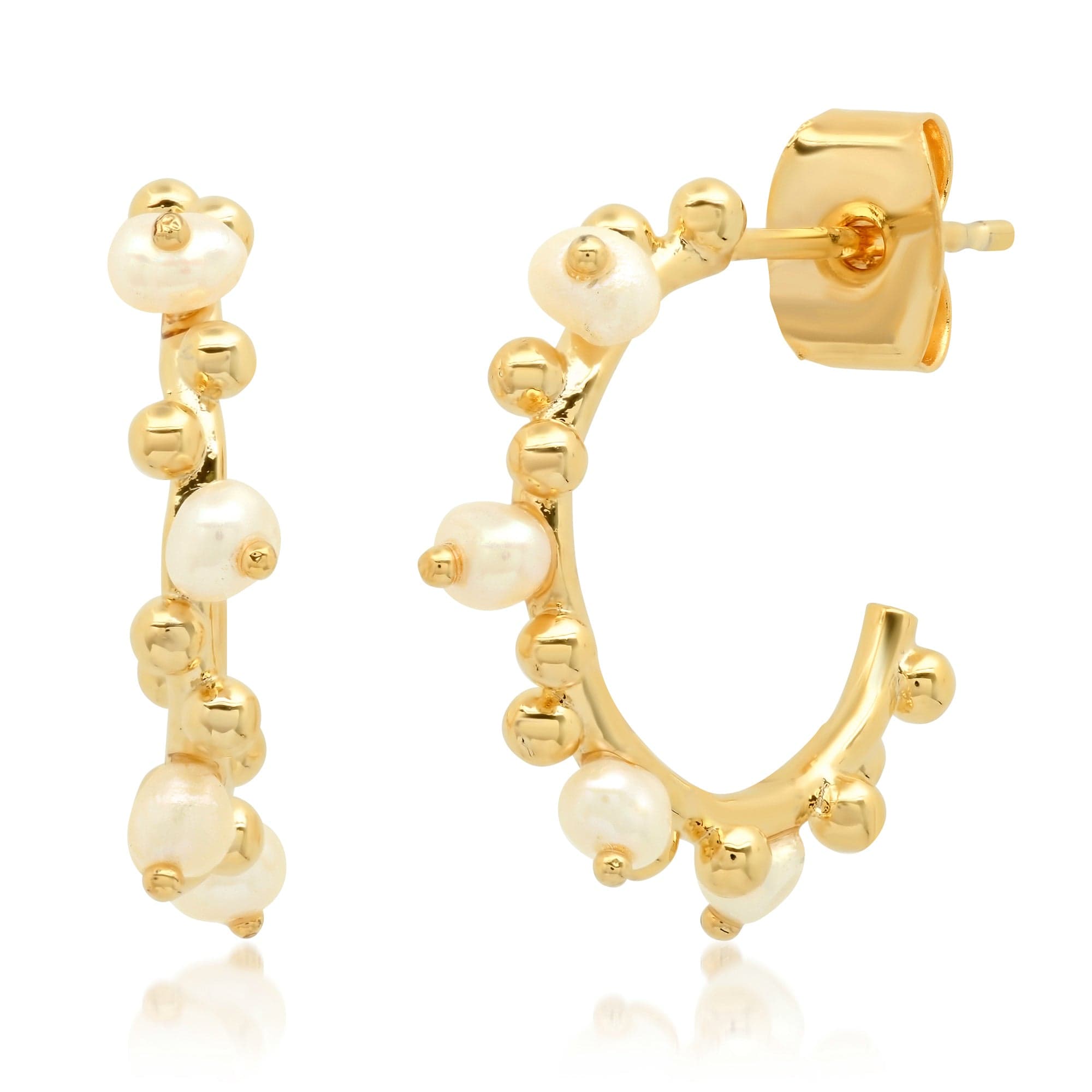 TAI JEWELRY Earrings Pearl And Gold Ball Mini Hoop