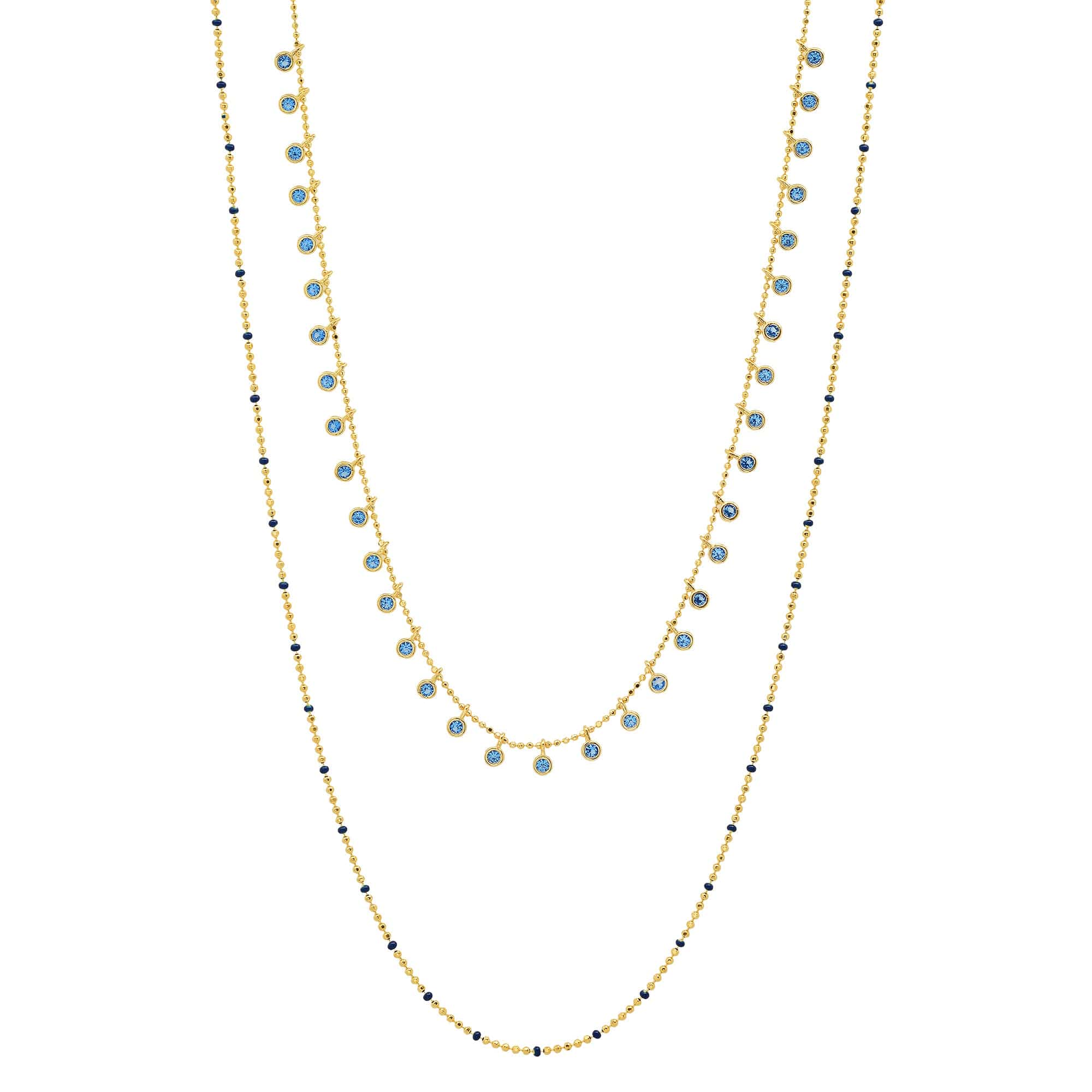 TAI JEWELRY Necklace Blue Double-Layered Ball Chain Necklace With Cz Accents