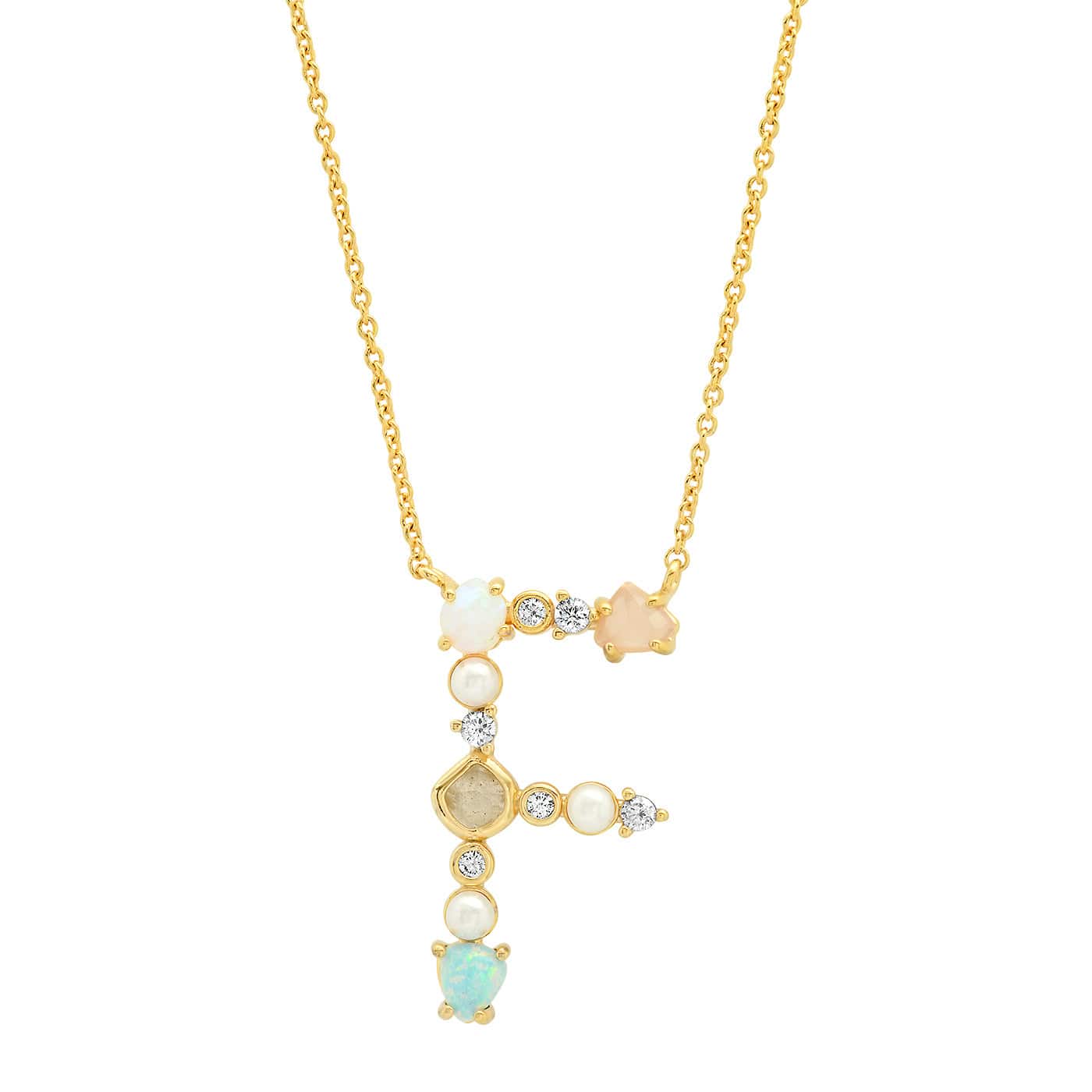 TAI JEWELRY Necklace F Opal Stone Monogram Necklace