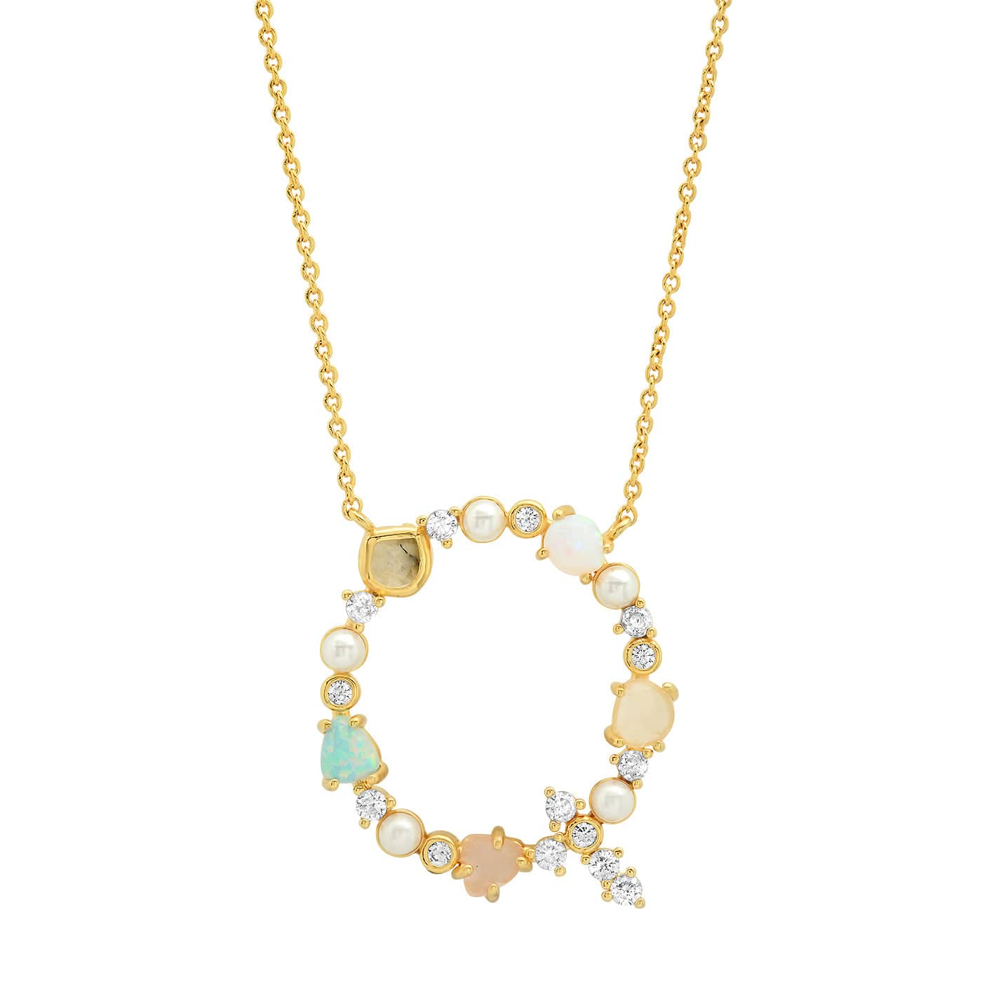TAI JEWELRY Necklace Q Opal Stone Monogram Necklace