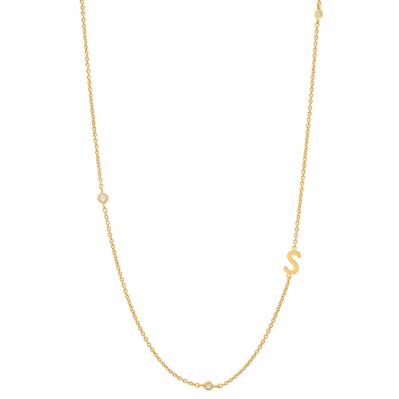 TAI JEWELRY Necklace S Sideways Initial Gold Necklace With CZ Accents
