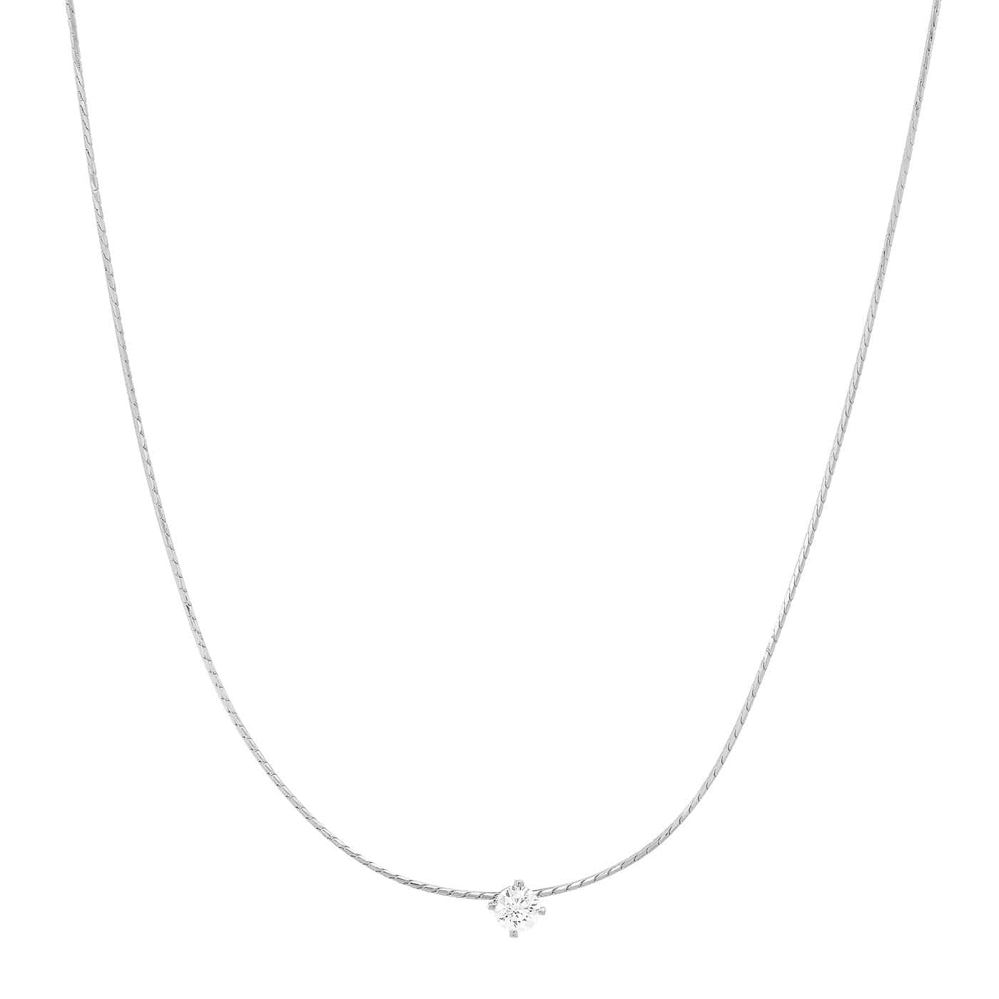 TAI JEWELRY Necklace Silver Snake Chain With Simple Cz Center Stone